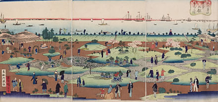 錦絵「東都築地ホテル館庭前之図」三代広重画